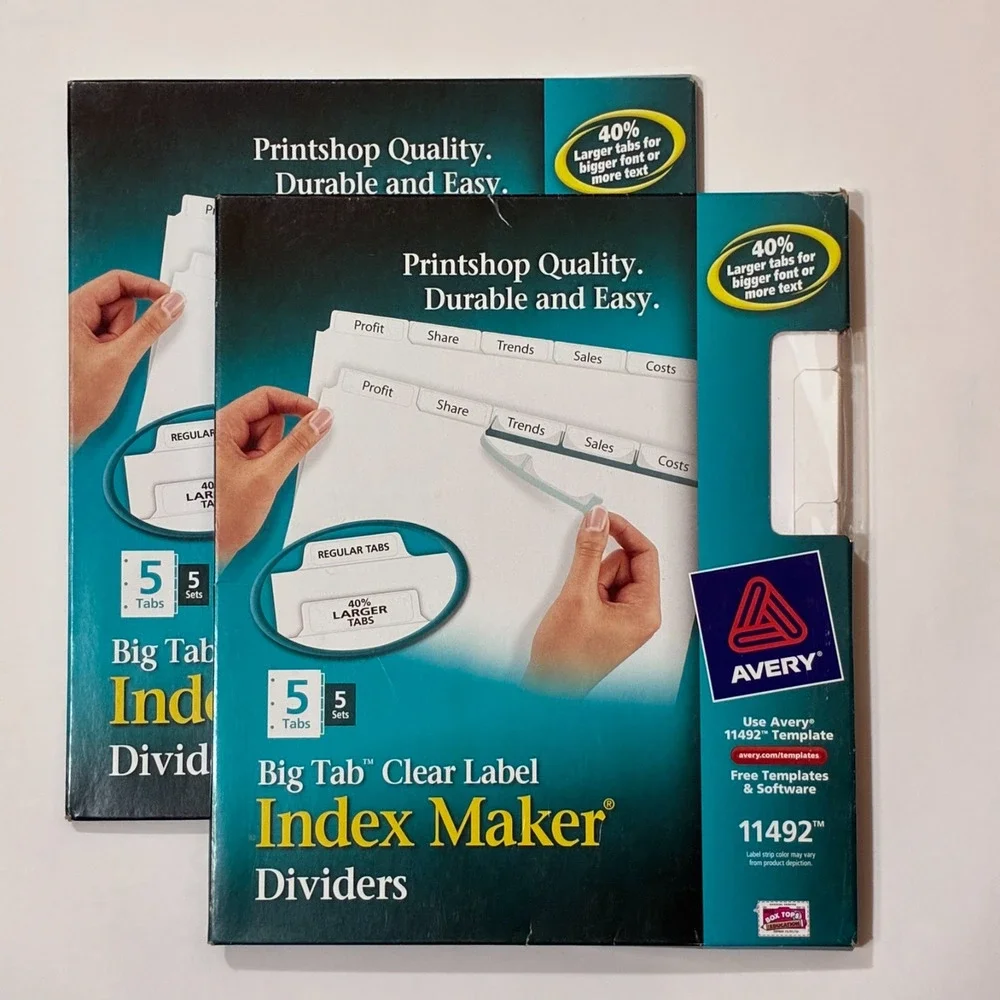 Avery 11492 Index Maker 5-Tab Print/Apply Clear Label White Divider, 10 Sets New
